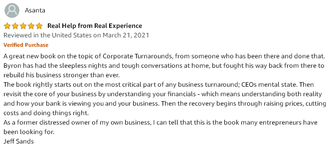 Amazon 5-start review testimonial describing how the book starts out with mental state then revisits the core of understanding financials.